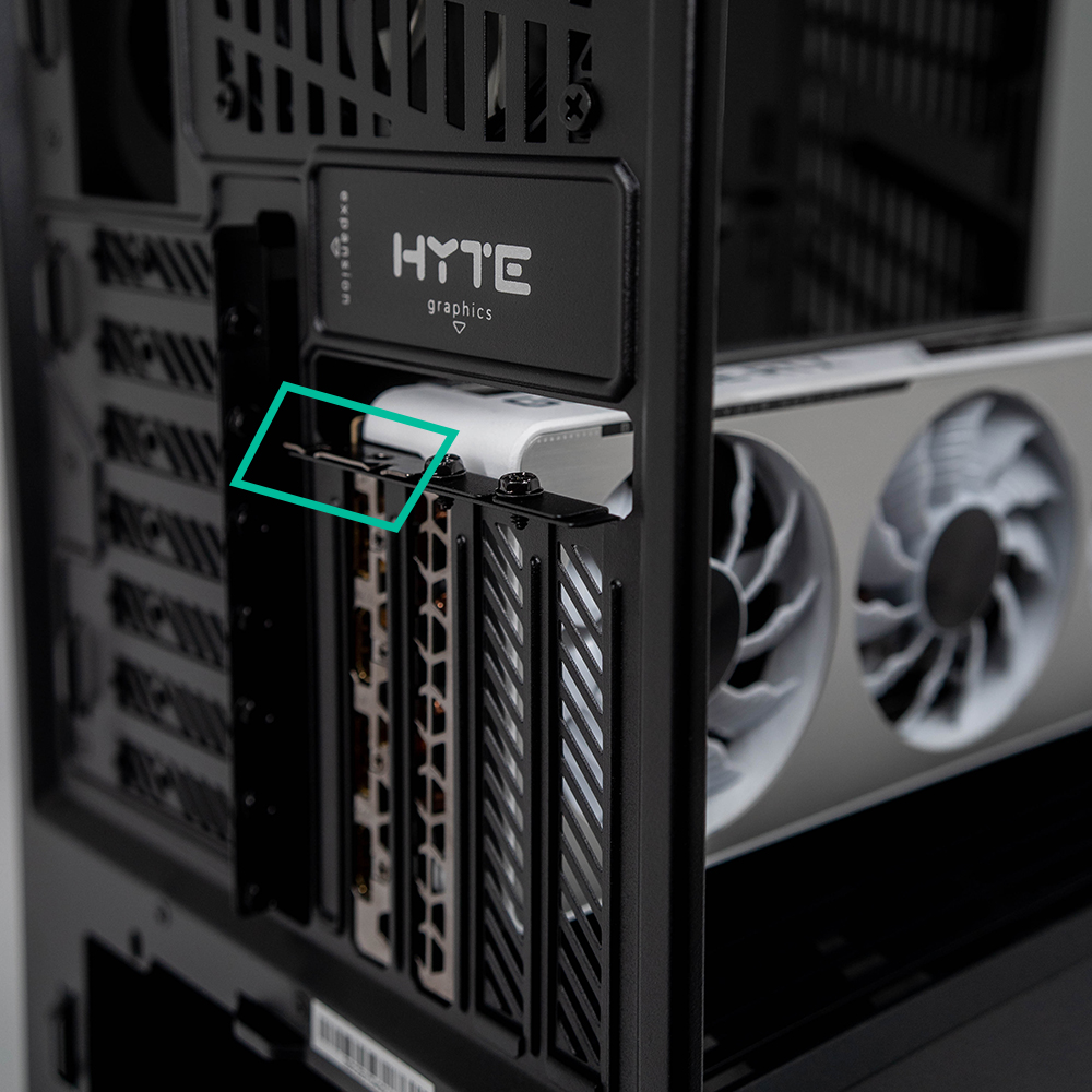 image showing GPU clamp on the backside of the computer case