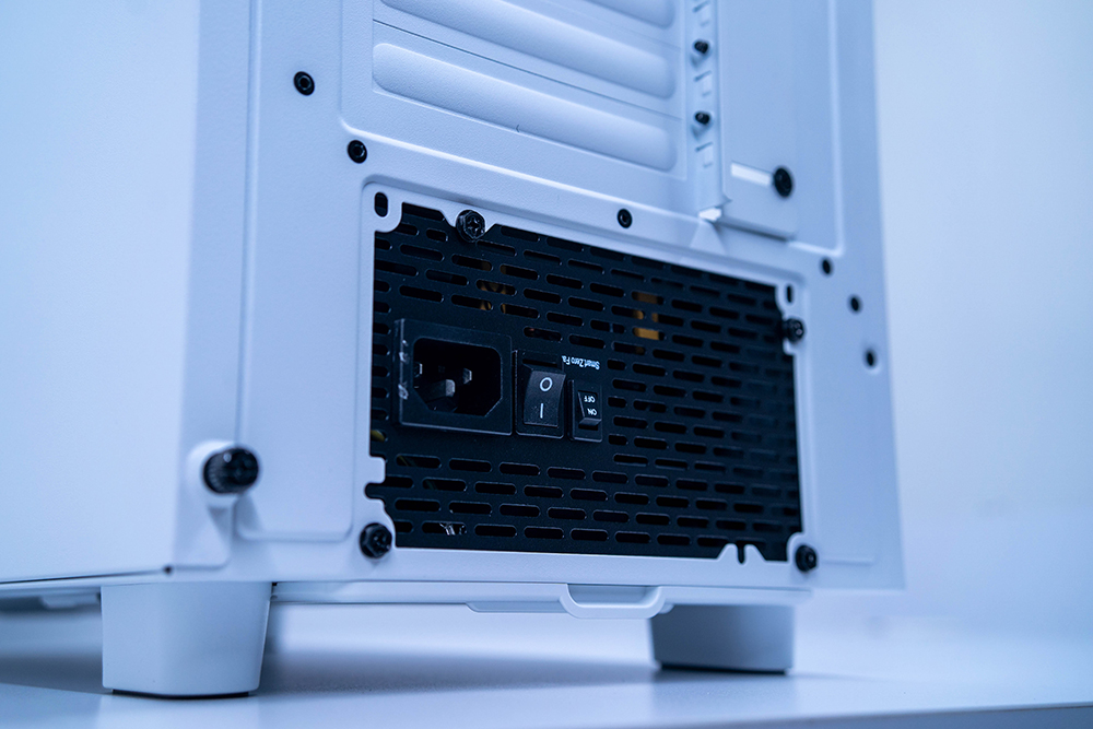 Image showing power supply from the rear, with power switched switched on (bottom side flush)